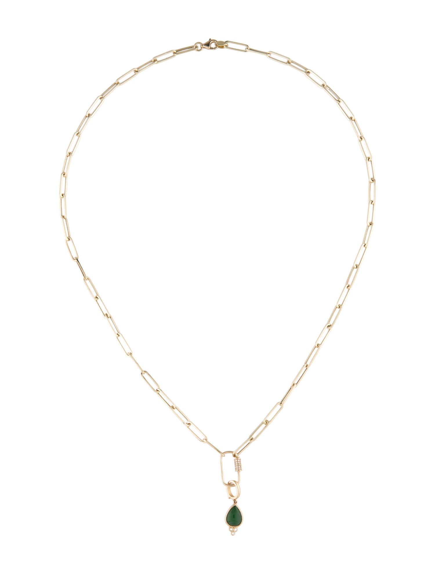 Nina Zhou 14K Jadeite & Diamond Paperclip Chain Pendant Necklace