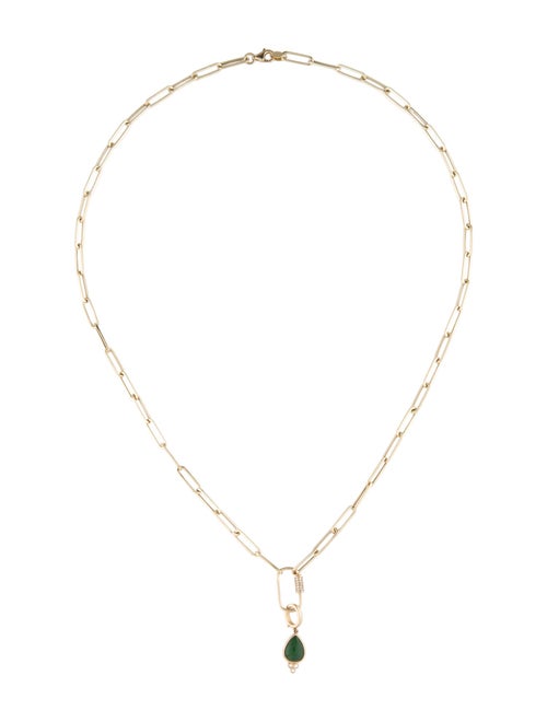 Nina Zhou 14K Jadeite & Diamond Paperclip Chain Pendant Necklace