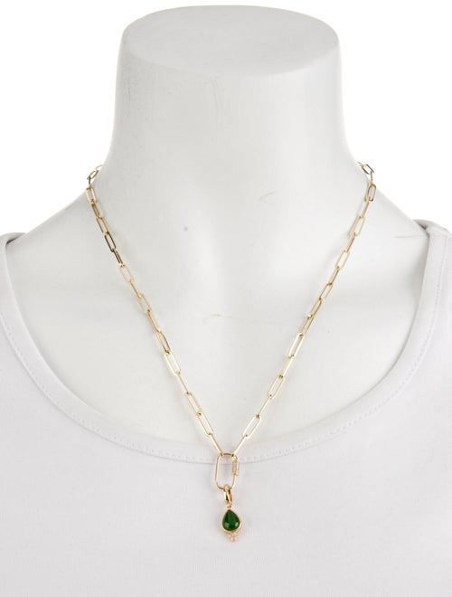 Nina Zhou 14K Jadeite & Diamond Paperclip Chain Pendant Necklace