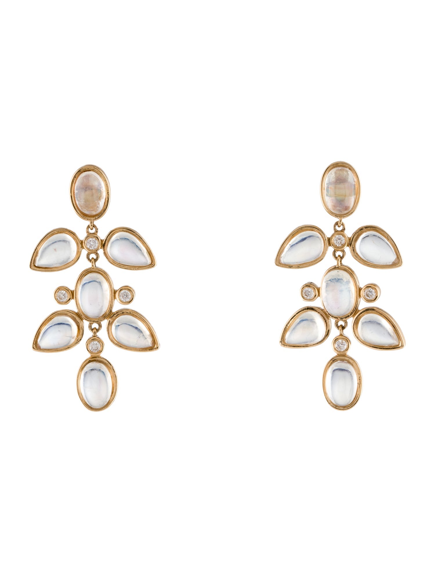 Nina Zhou 14K Moonstone Labradorite & Diamond Chandelier Drop Earrings