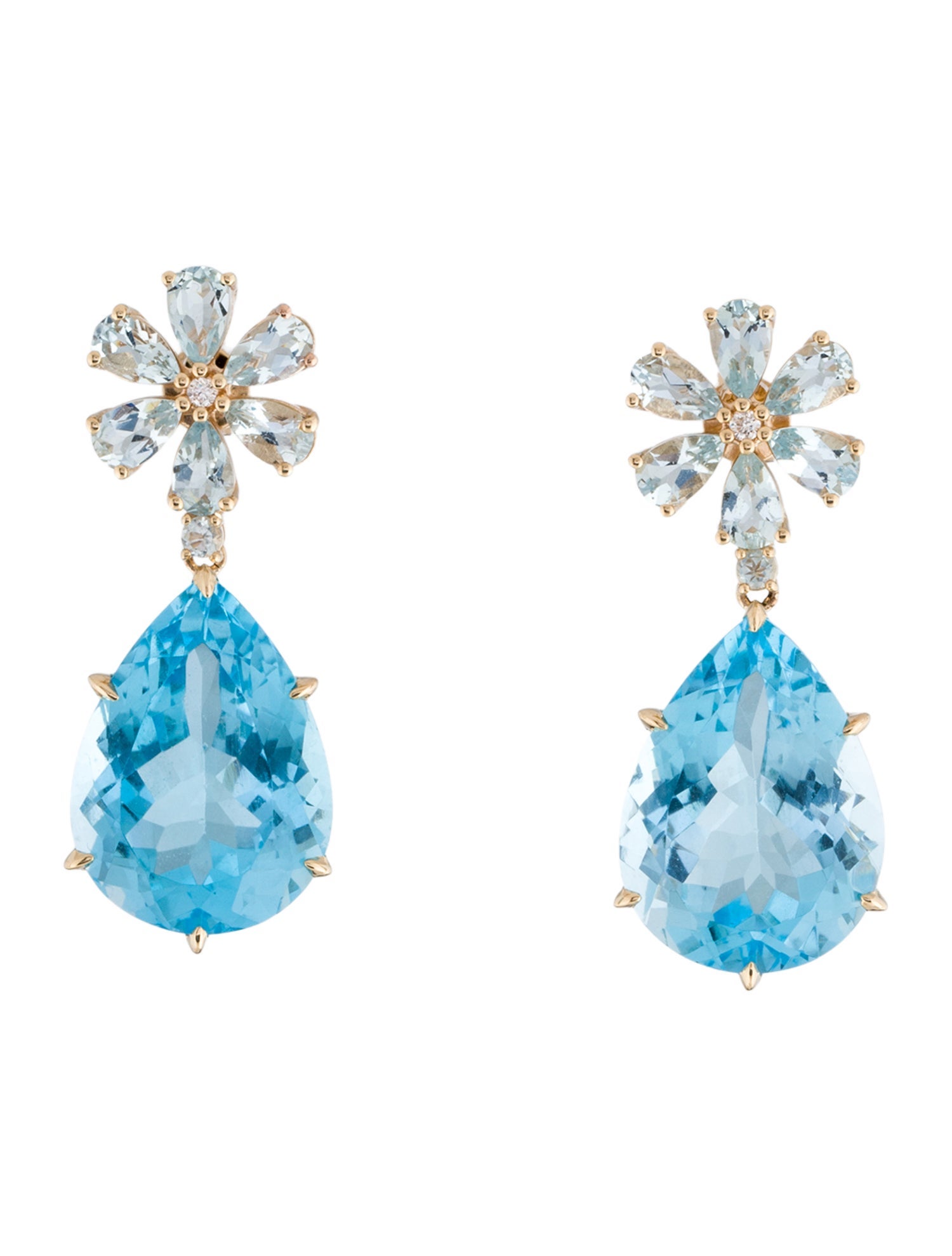 Nina Zhou 14K 24.00ct Topaz, Aquamarine & Diamond Blossom Drop Earrings