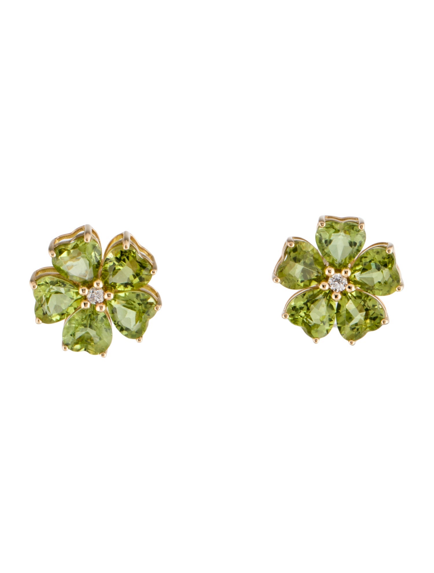 Nina Zhou 14K Peridot & Diamond Cherry Blossom Earrings