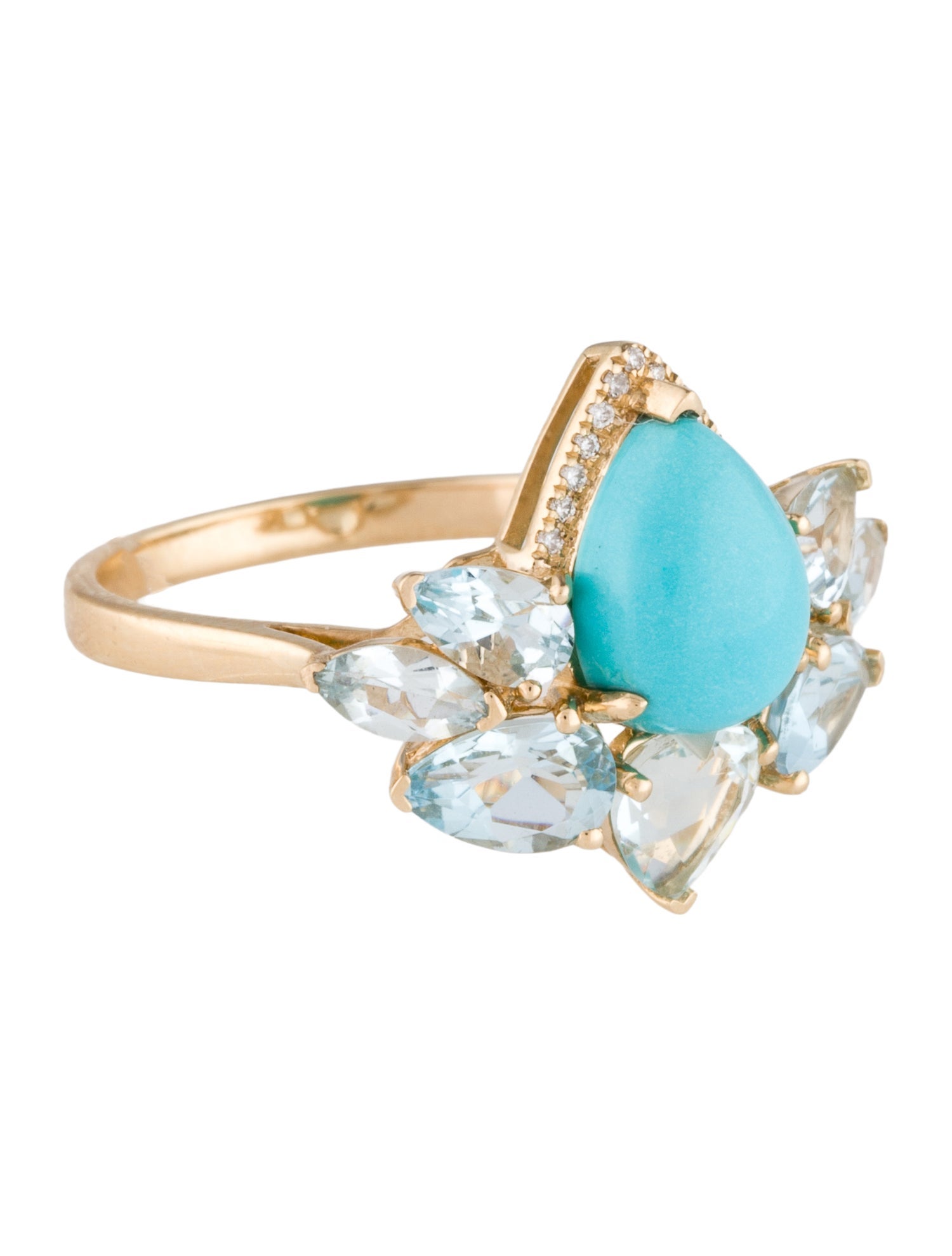 Nina Zhou 14K Turquoise, Aquamarine, & Diamond Lotus Cocktail Ring