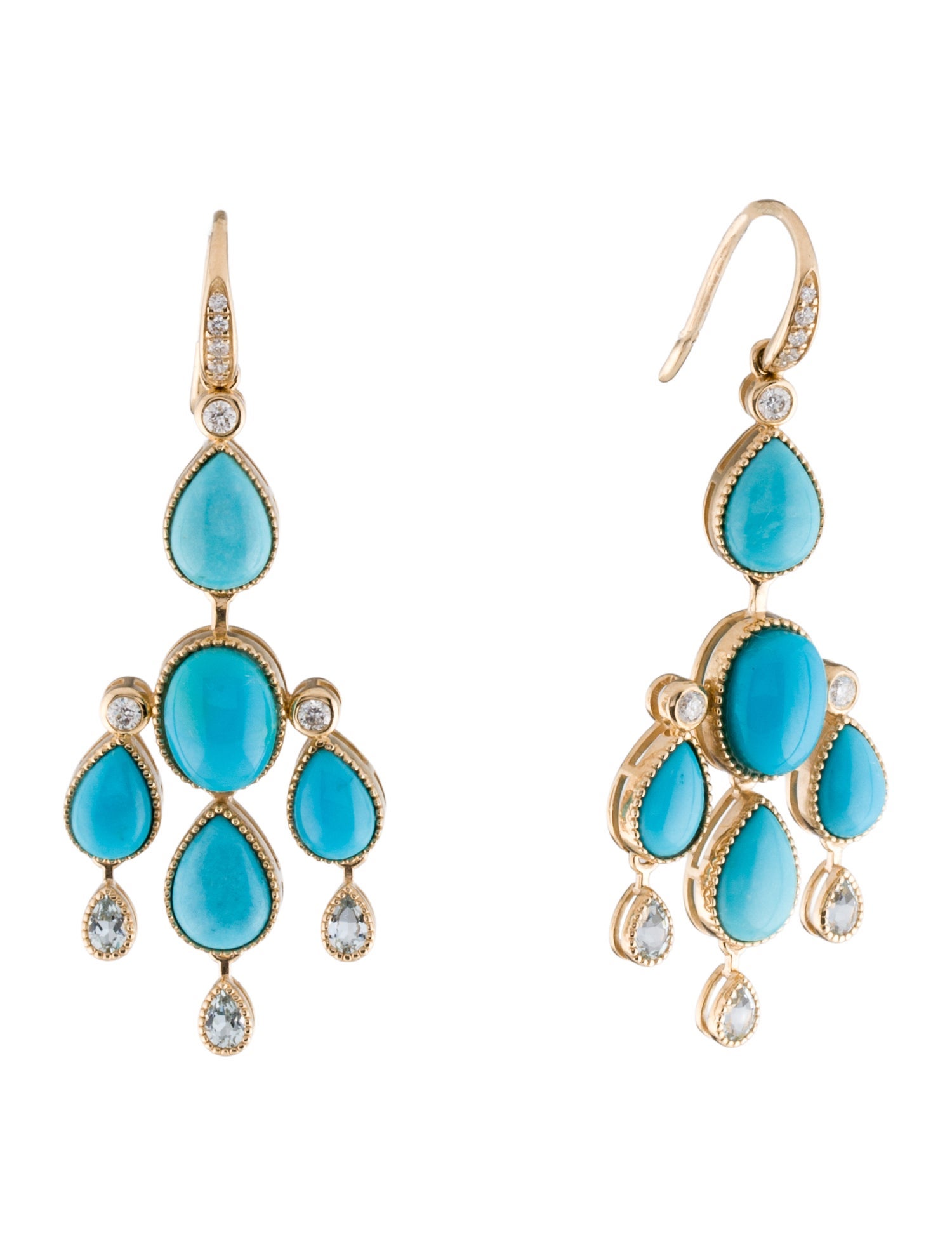 Nina Zhou 14K Diamond, Turquoise, & Aquamarine Chandelier Drop Earrings