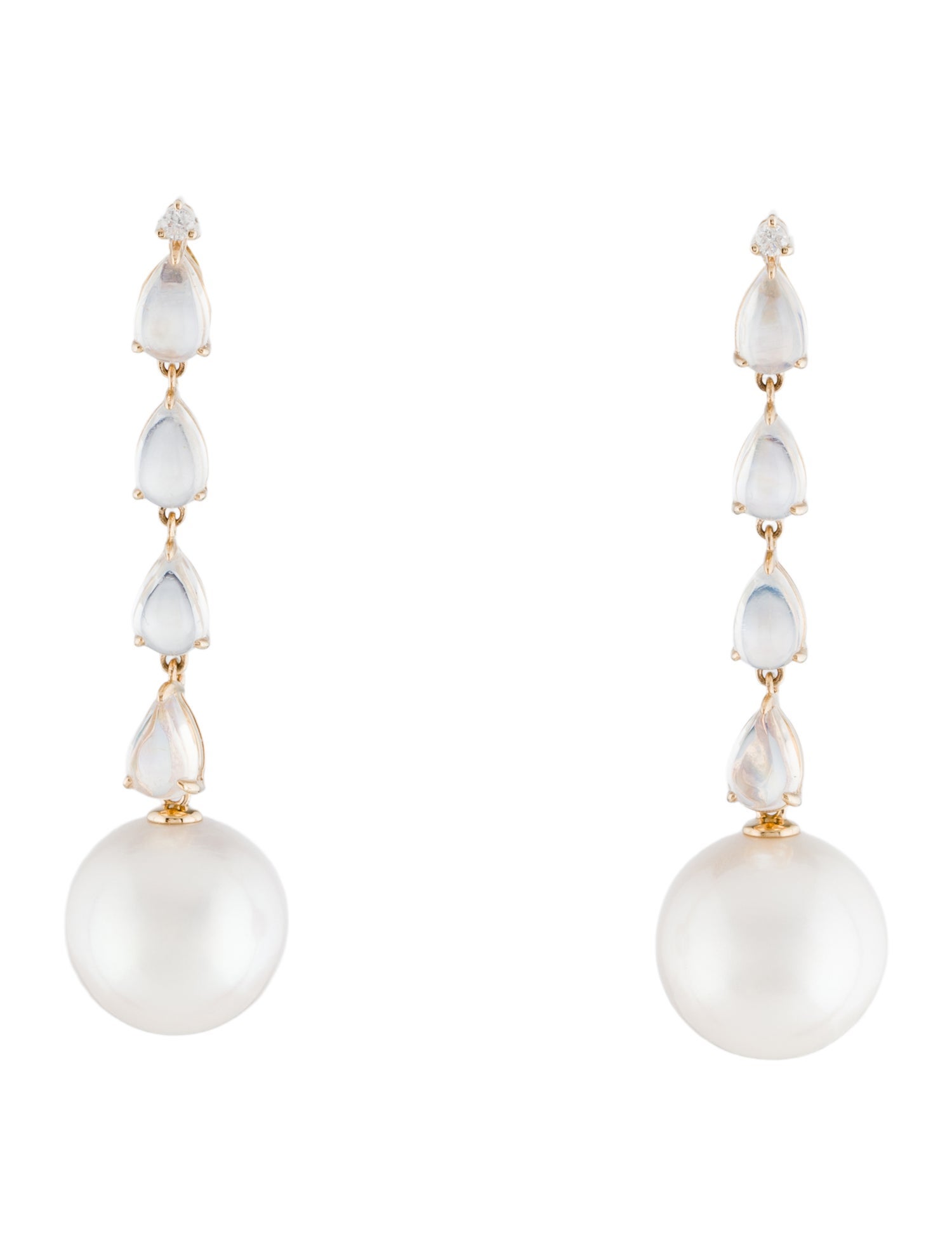 Nina Zhou 14K Pearl, Moonstone & Diamond Rhythem Drop Earrings