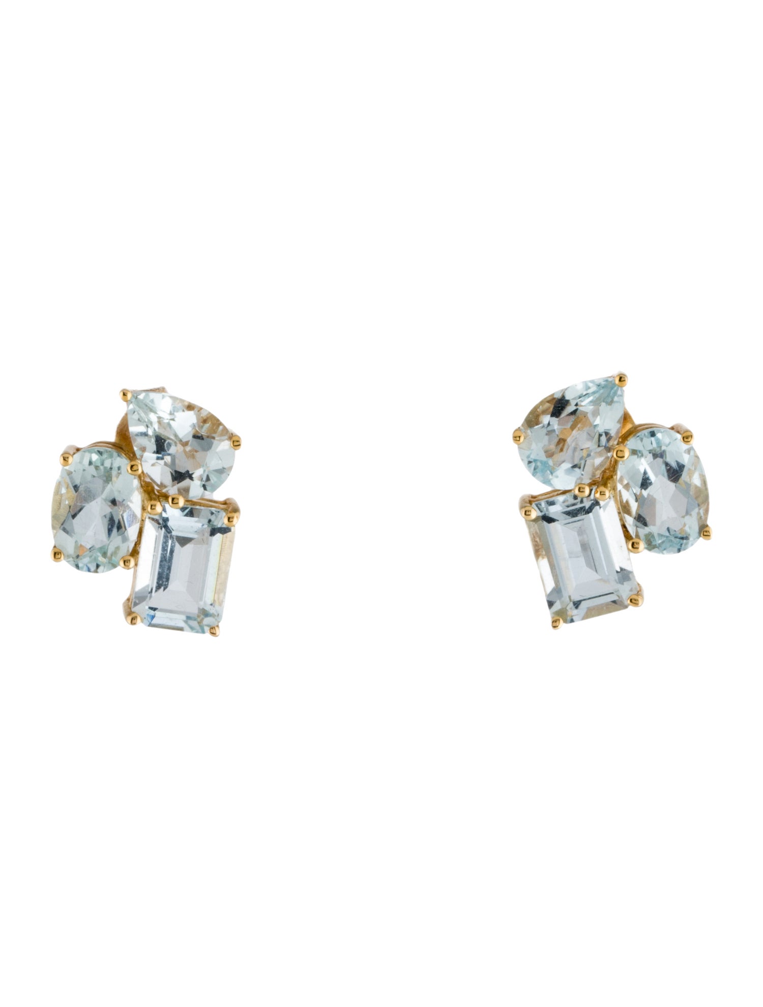 Nina Zhou 14K 5.20ctw Aquamarine Three Stone Large Stud Earrings