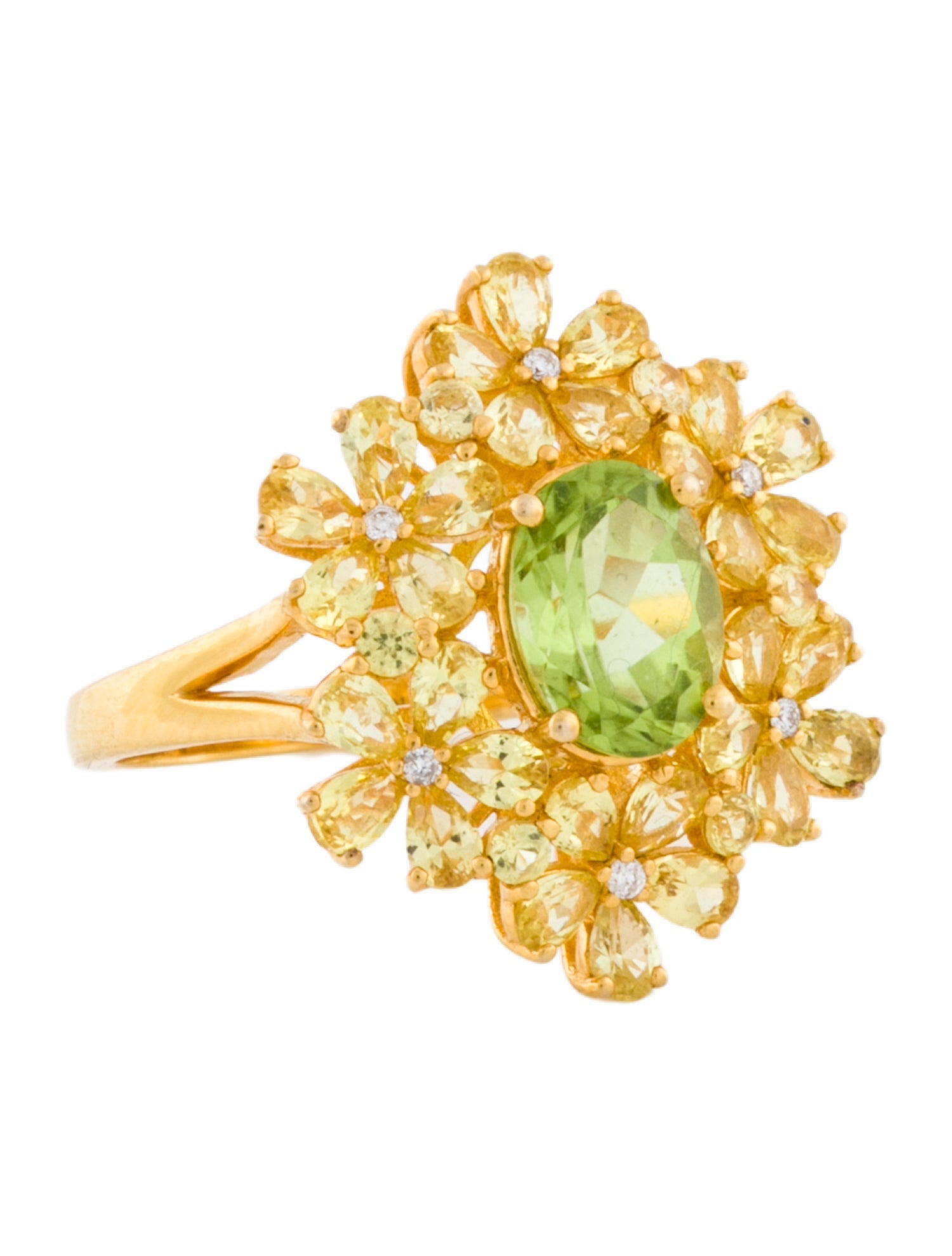 Nina Zhou 14K 1.29ct Peridot, Sapphire, & Diamond Blossom Cocktail Ring