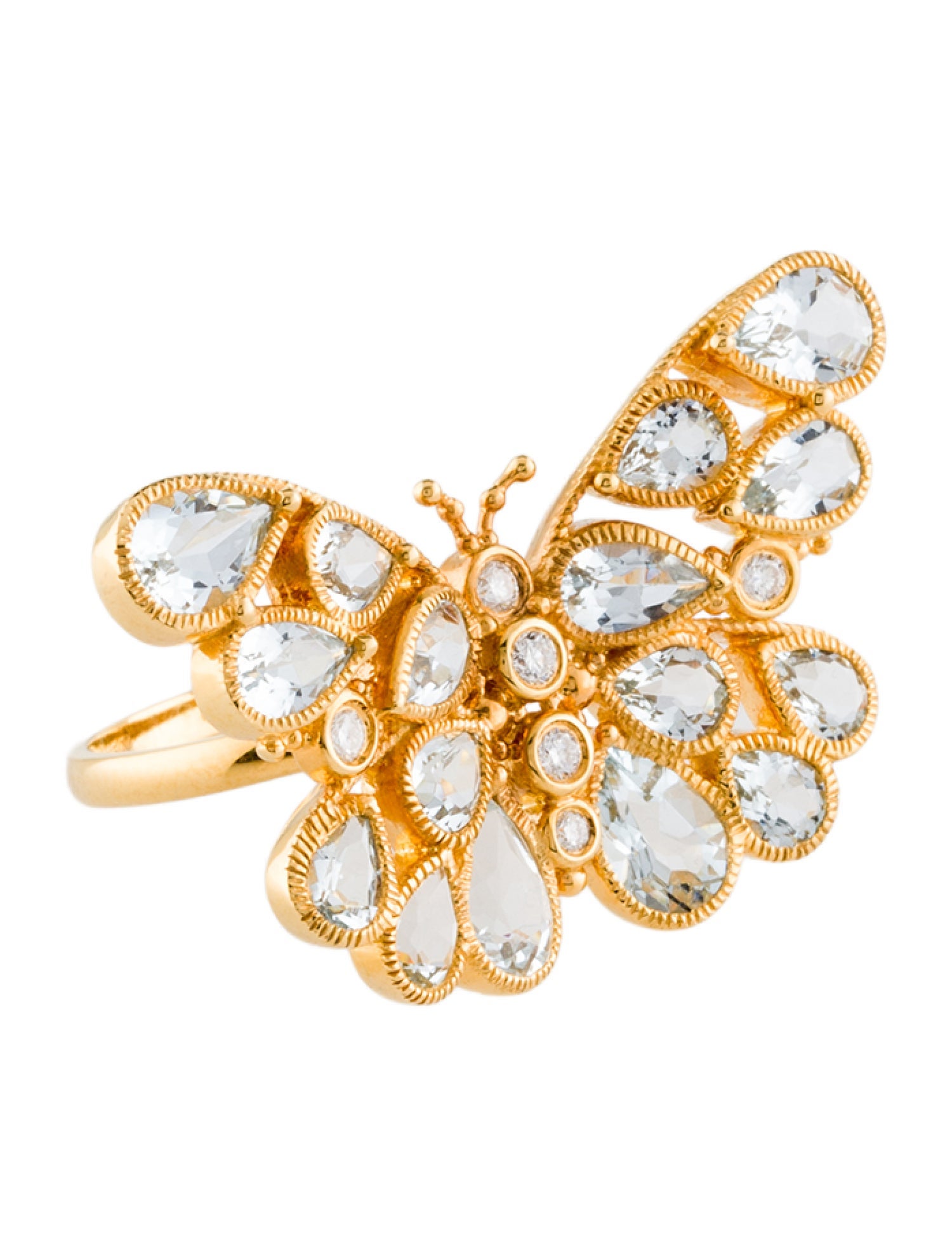 Nina Zhou 14K 3.20ctw Aquamarine & Diamond Butterfly Cocktail Ring