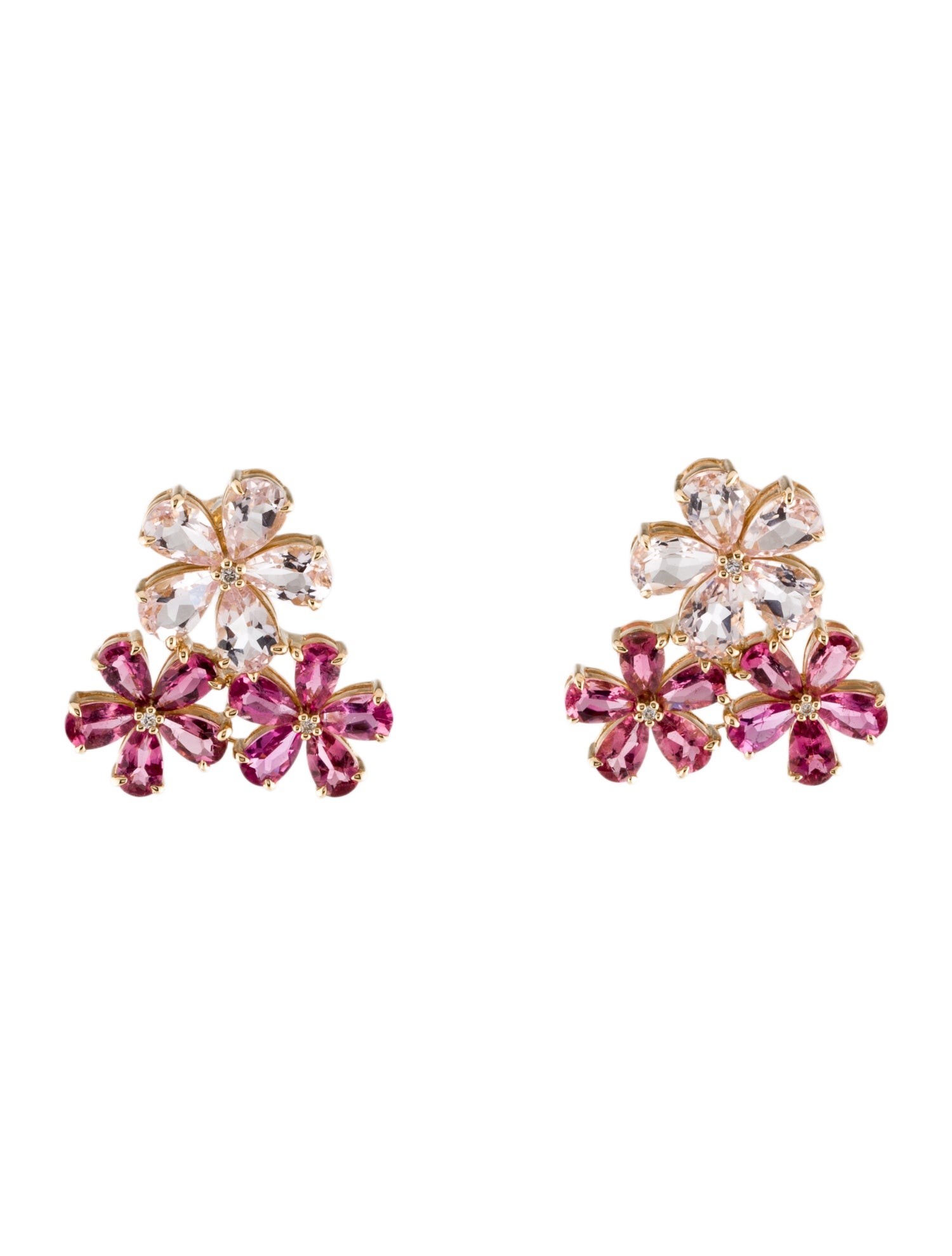 Nina Zhou 14K Tourmaline , Morganite & Diamond Drop Earrings