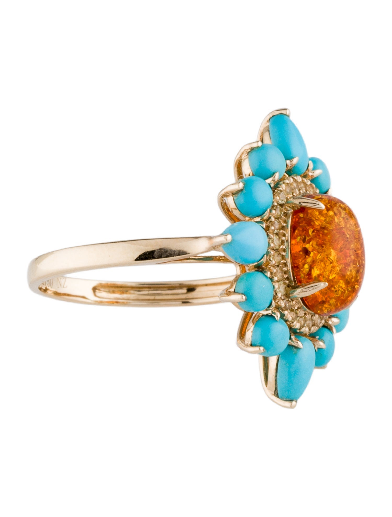 Nina Zhou 14K Amber, Turquoise & Sapphire Cocktail Ring