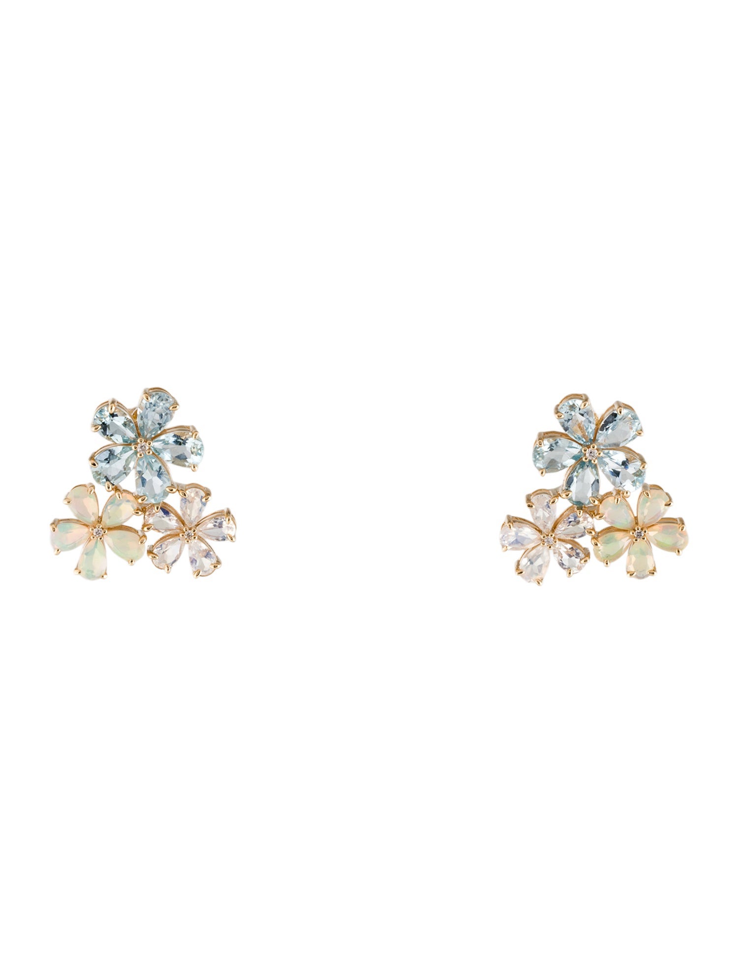 Nina Zhou 14K Diamond, Aquamarine, Opal, & Moonstone Flower Blossom Earrings