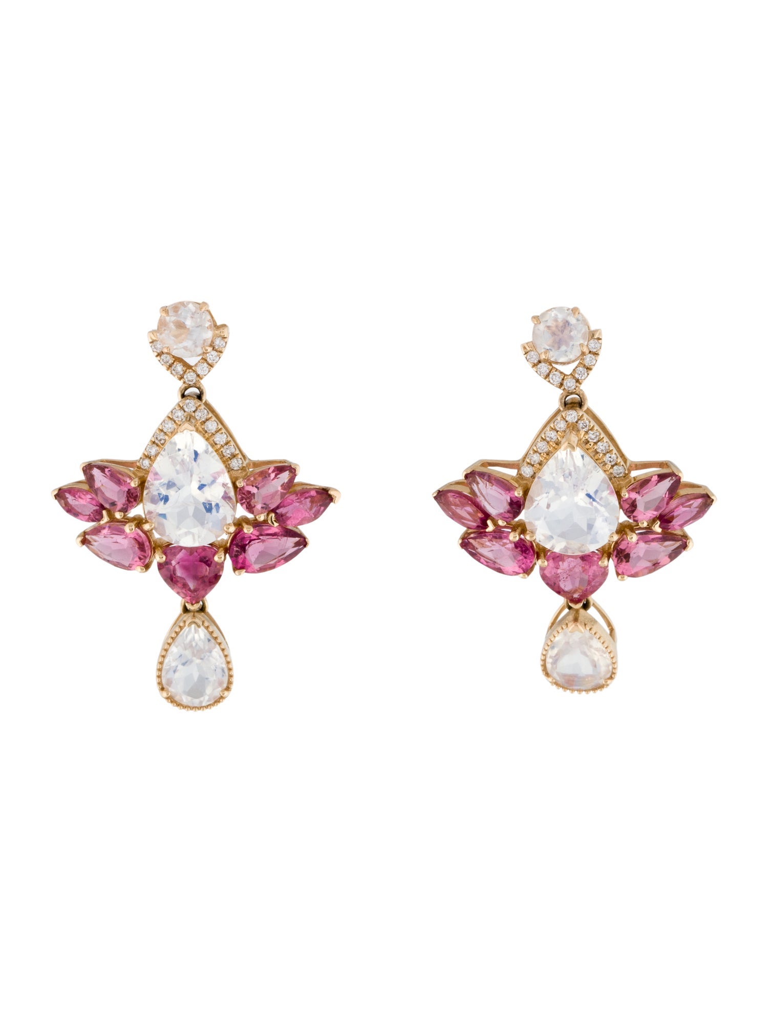 Nina Zhou 14K 5.40ctw Moonstone, Tourmaline & Diamond Drop Earrings