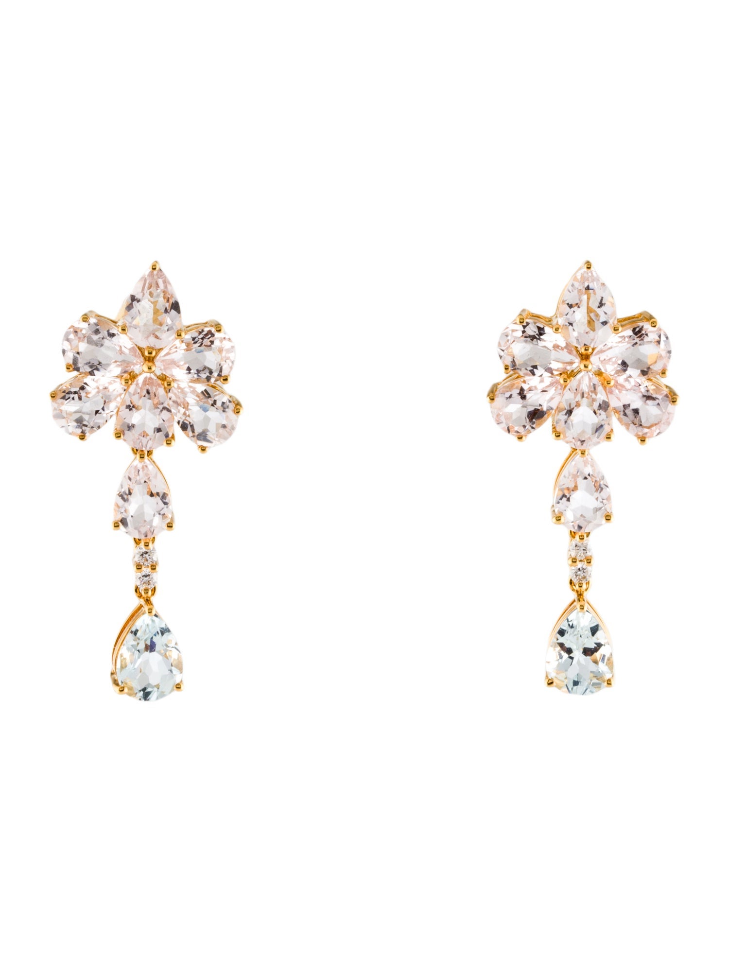 Nina Zhou 14K 5.5ctw Morganite , Aquamarine & Diamond Drop Earrings