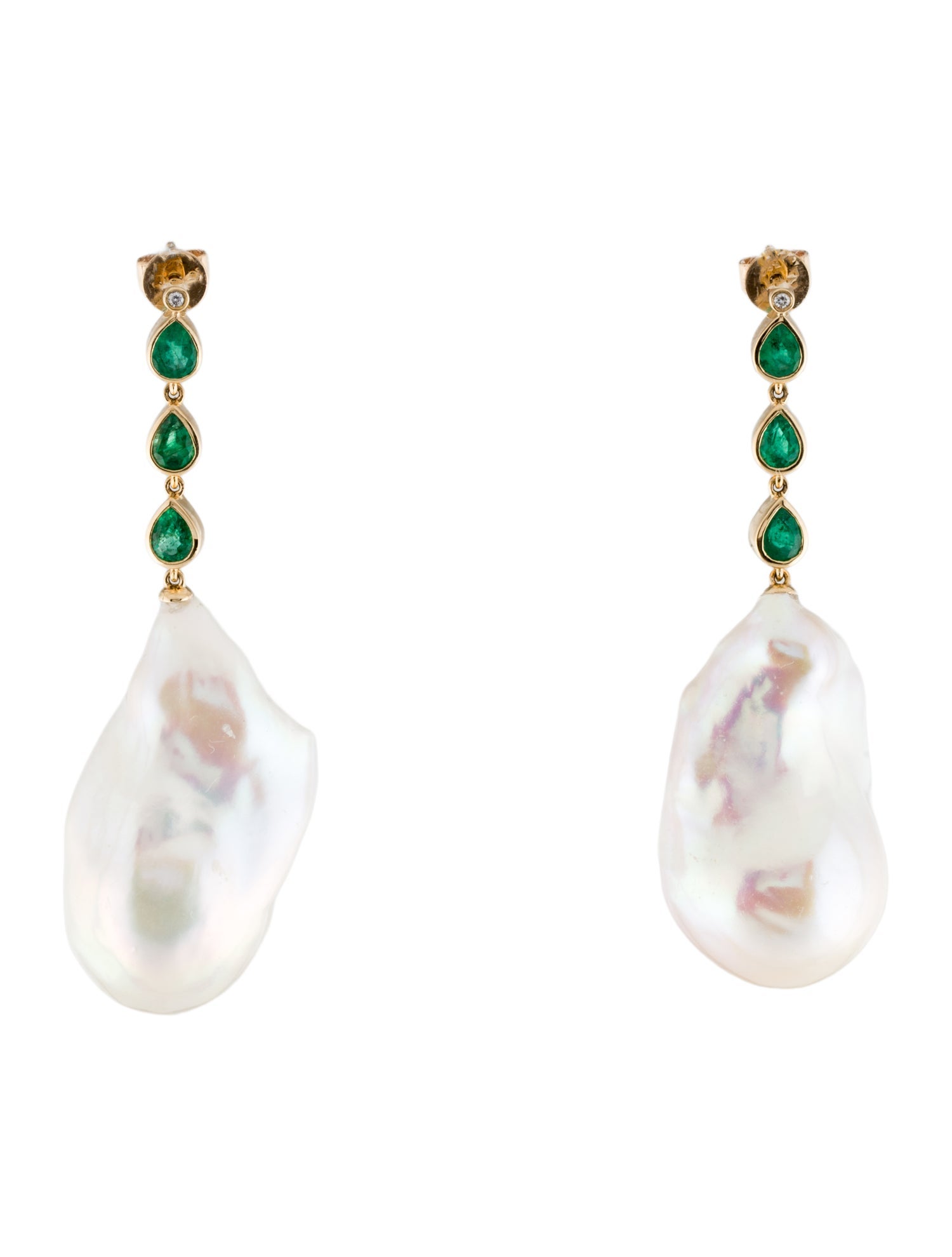 Nina Zhou 14K Emerald & Diamond Drop Earrings