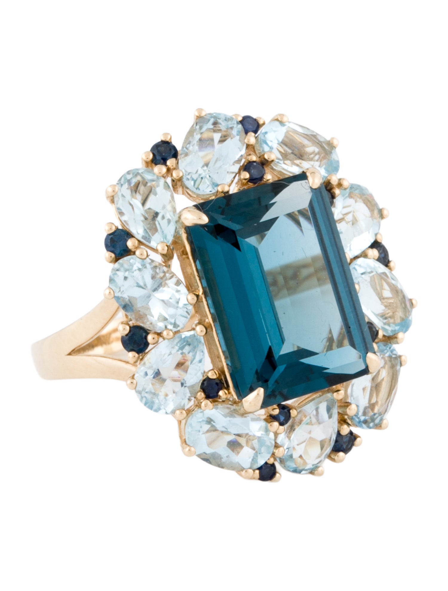 Nina Zhou 14K Topaz, Aquamarine, & Sapphire Margaret Cocktail Ring