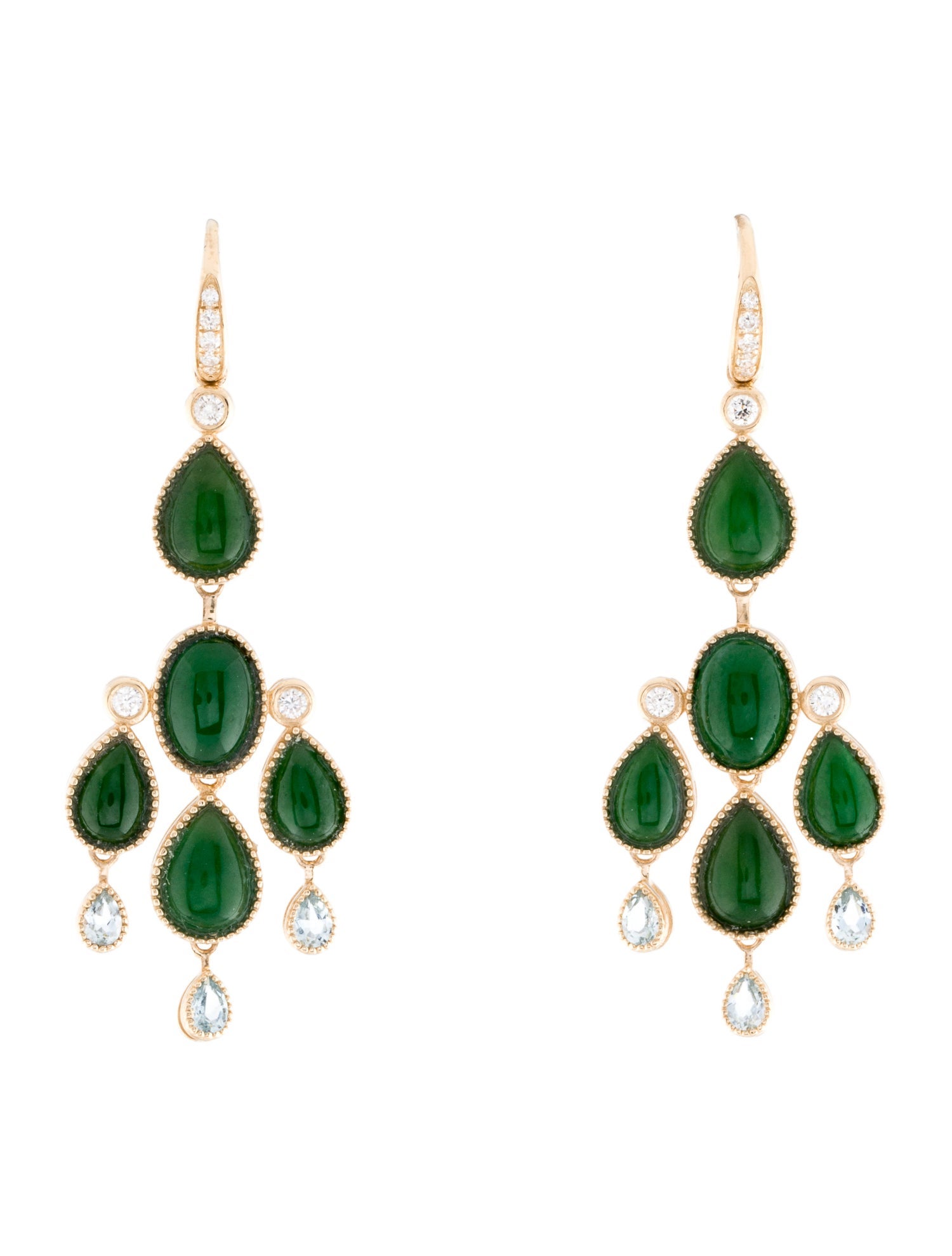Nina Zhou 14K Jadeite, Aquamarine & Diamond Chandelier Drop Earrings