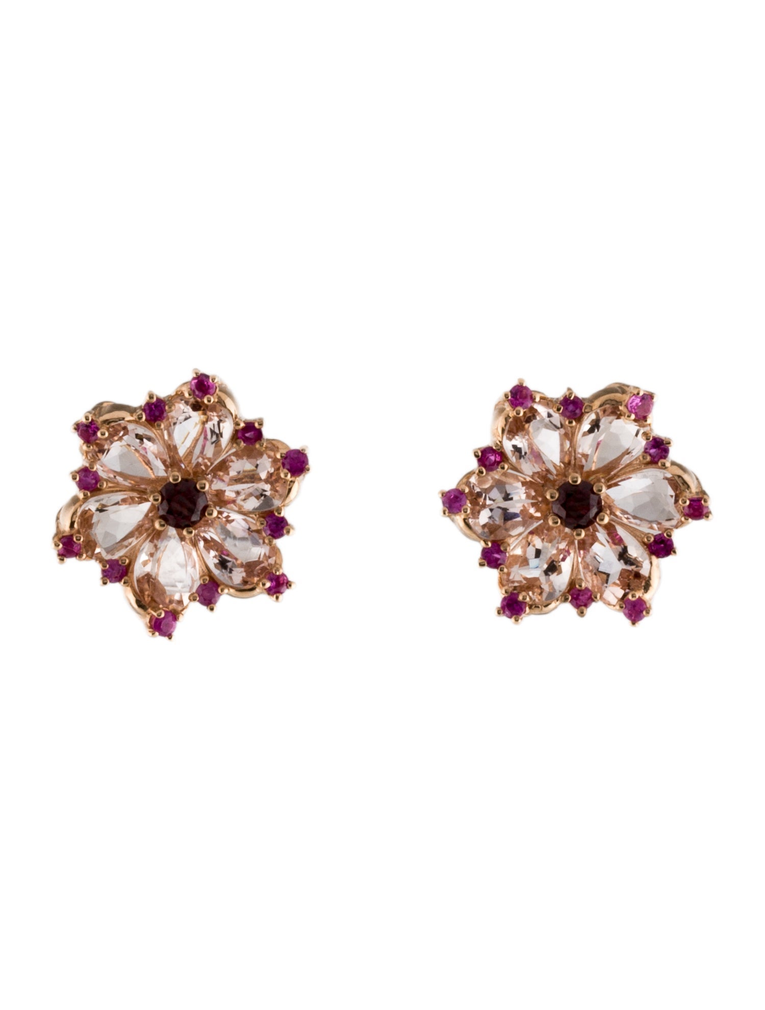 Nina Zhou 14K 4.80ctw Morganite, Sapphire & Garnet Stud Earrings
