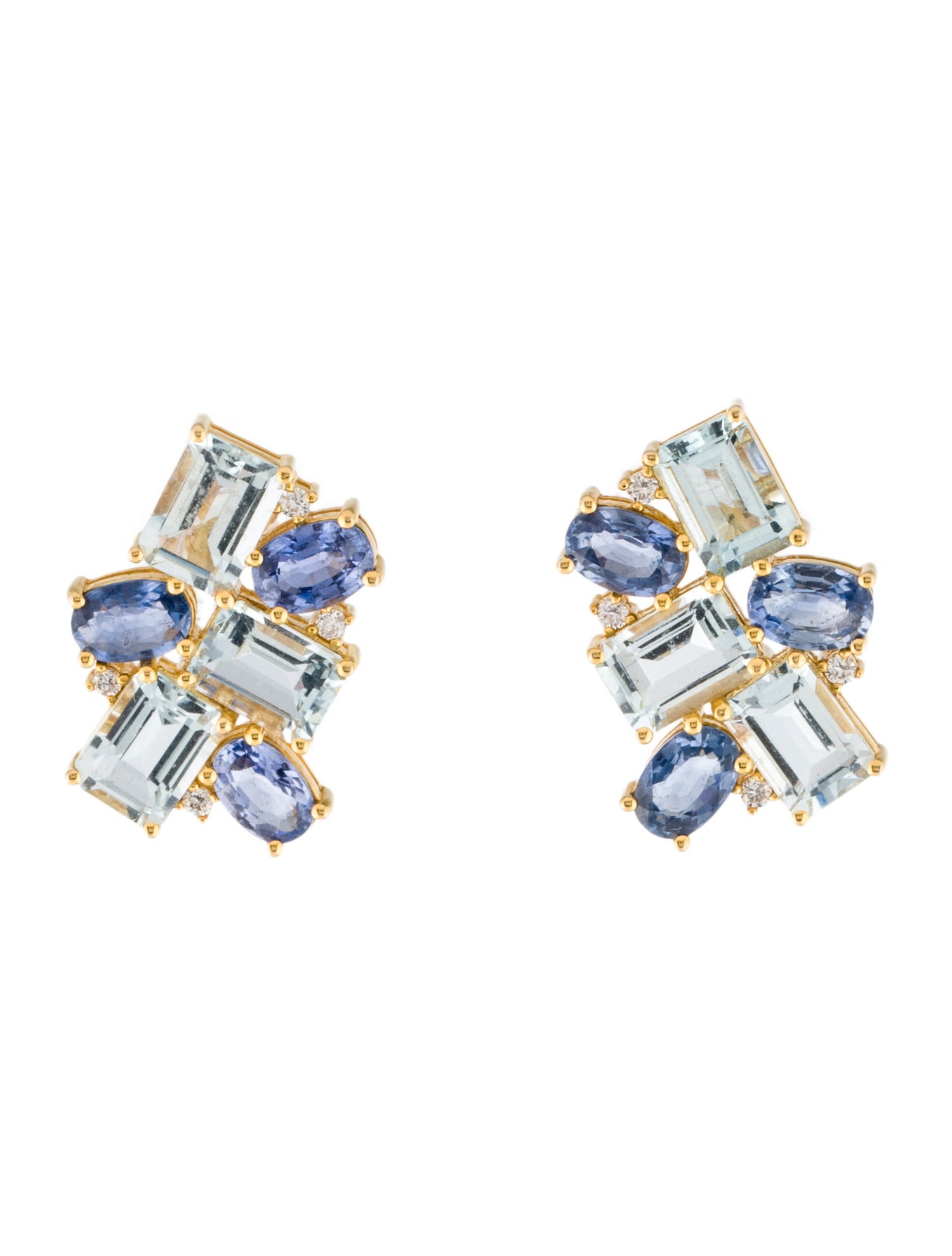 Nina Zhou 14K Aquamarine & Sapphire Cluster Earrings