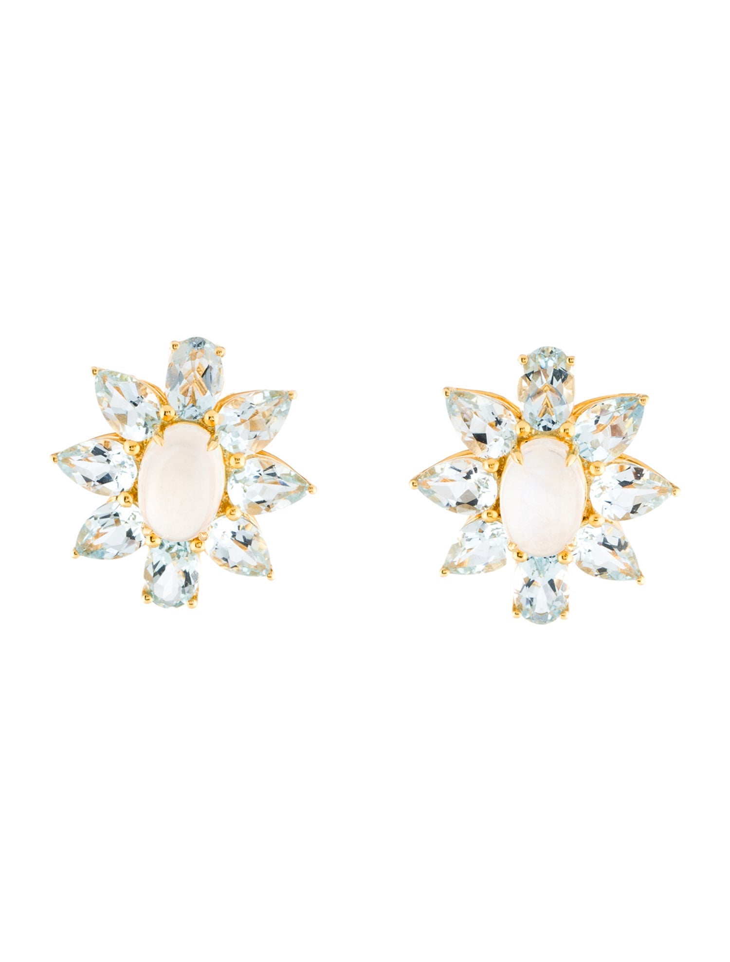 Nina Zhou 14K 5.39ctw Aquamarine & Moonstone Flower Stud Earrings