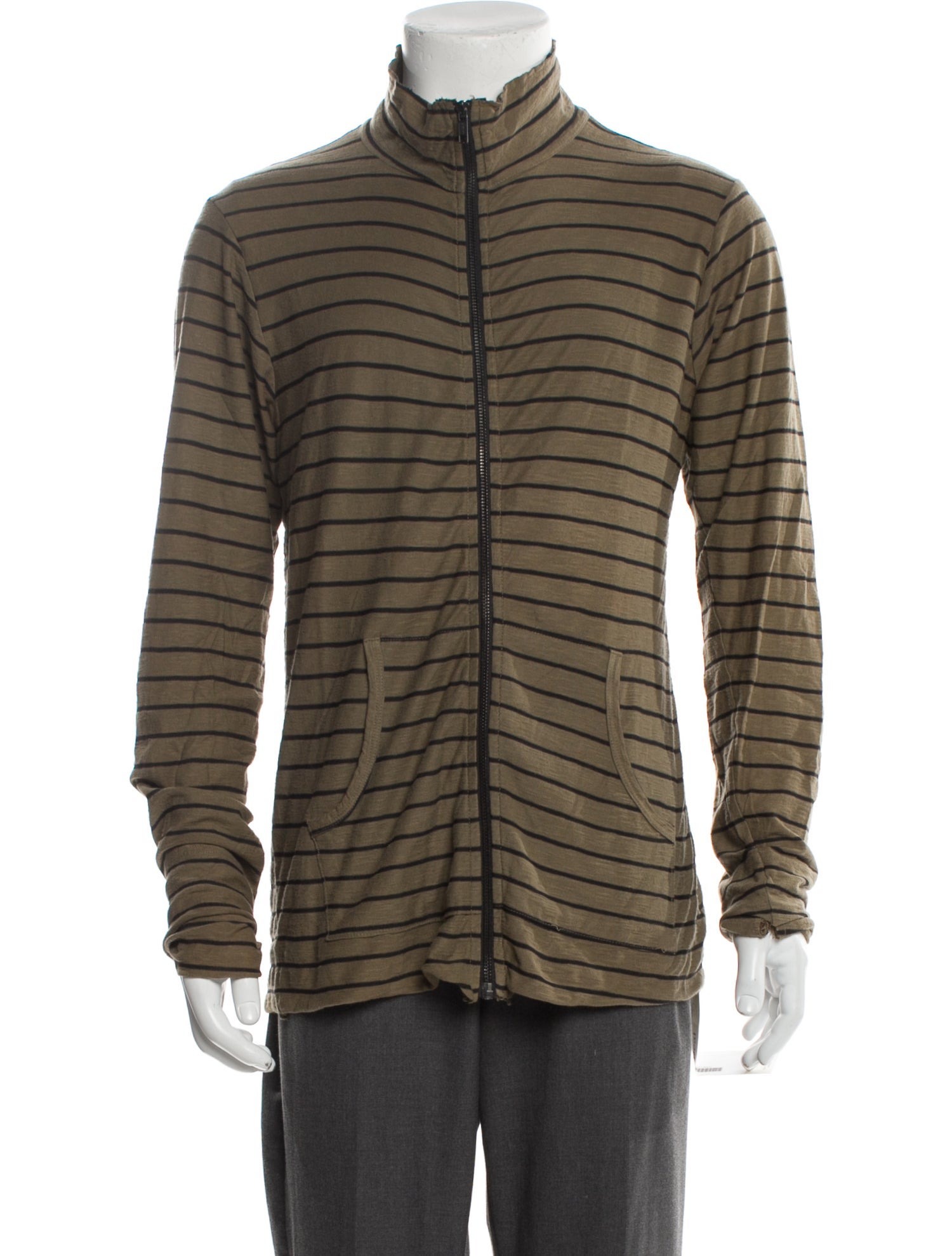 Nice Collective Striped Mock Neck Cardigan