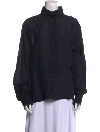 Studio Nicholson Linen Mock Neck Button-Up Top