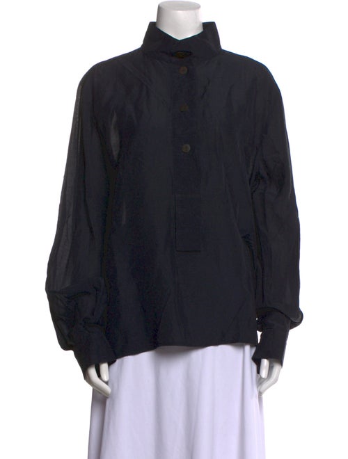 Studio Nicholson Linen Mock Neck Button-Up Top