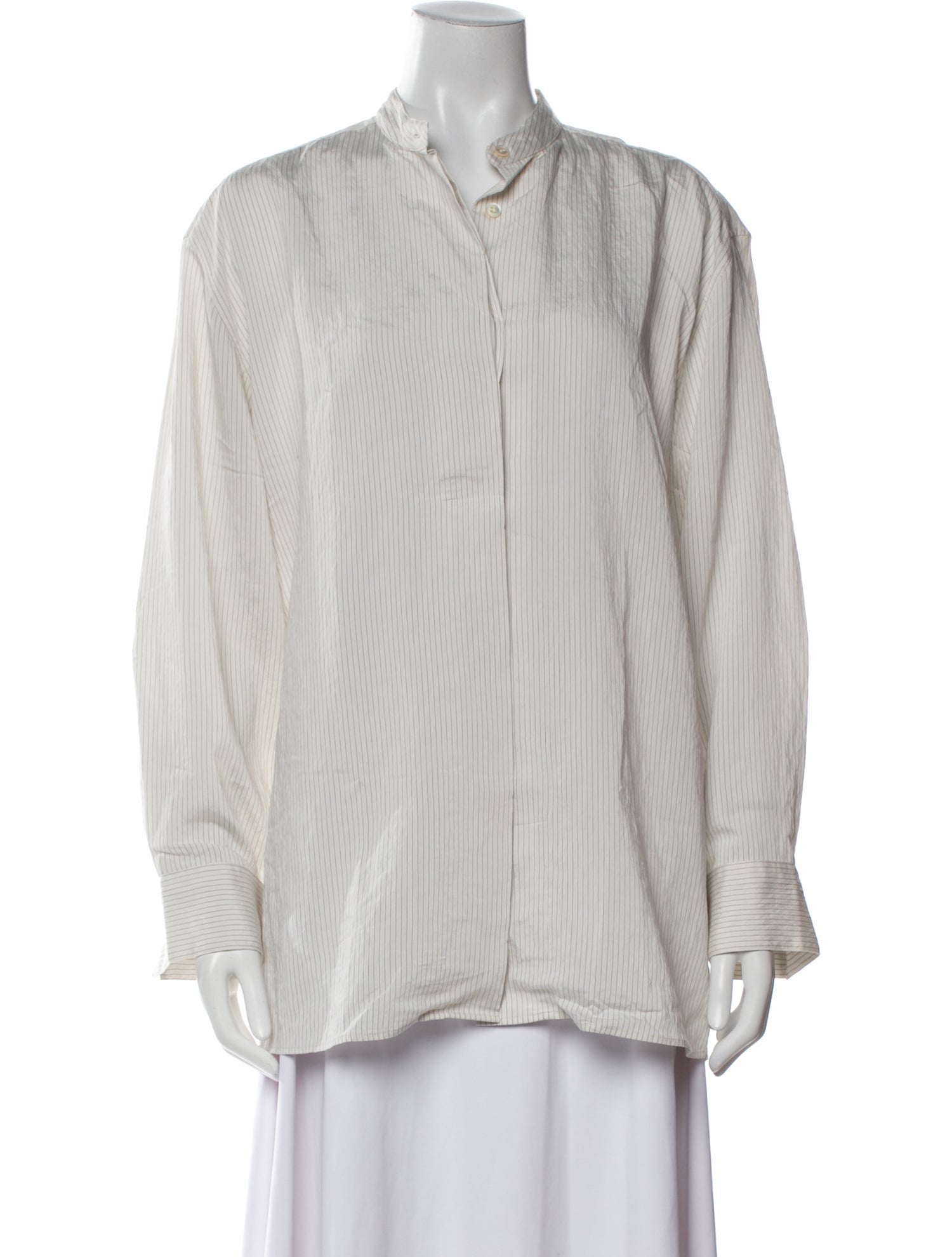 Studio Nicholson Striped Mock Neck Button-Up Top