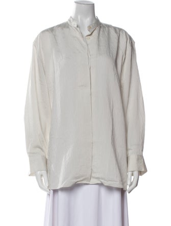 Studio Nicholson Striped Mock Neck Button-Up Top