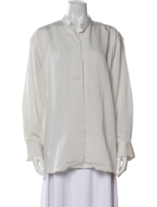 Studio Nicholson Striped Mock Neck Button-Up Top