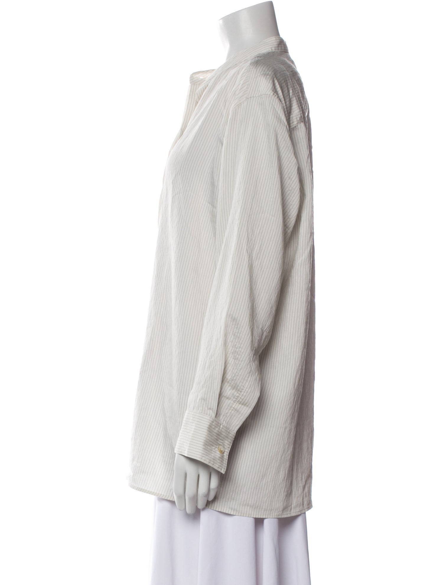 Studio Nicholson Striped Mock Neck Button-Up Top