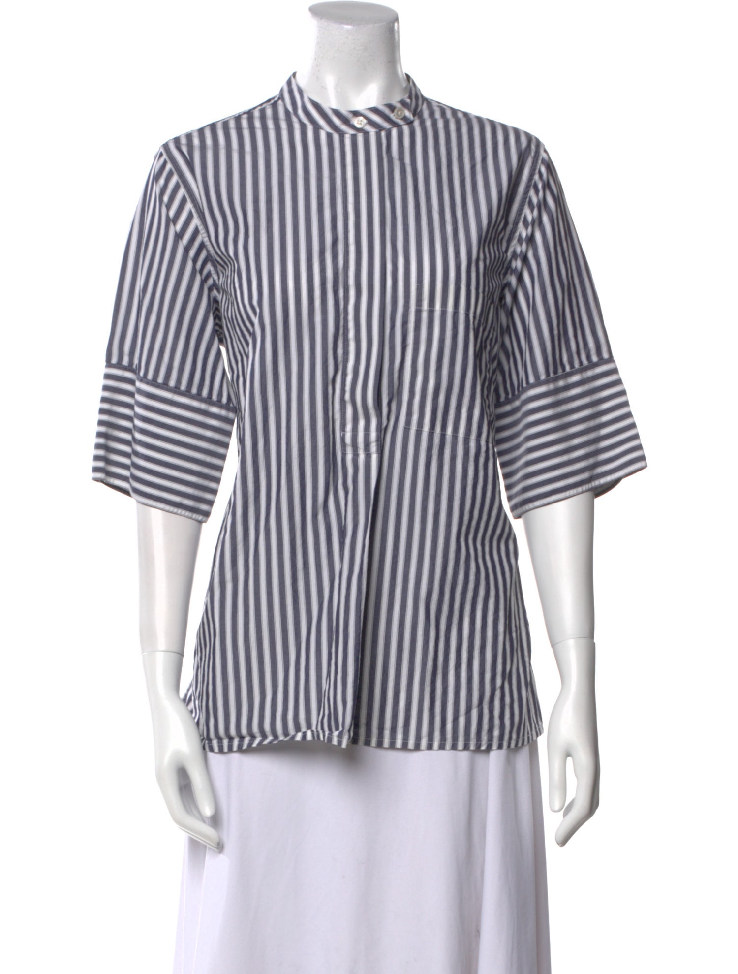 Studio Nicholson Striped Crew Neck Button-Up Top