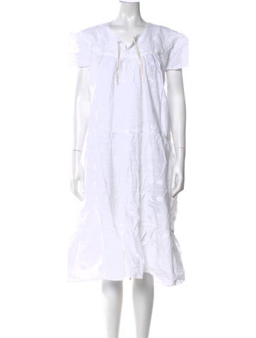 Pre-owned Nico.nico V-neck Midi Length Dress In White