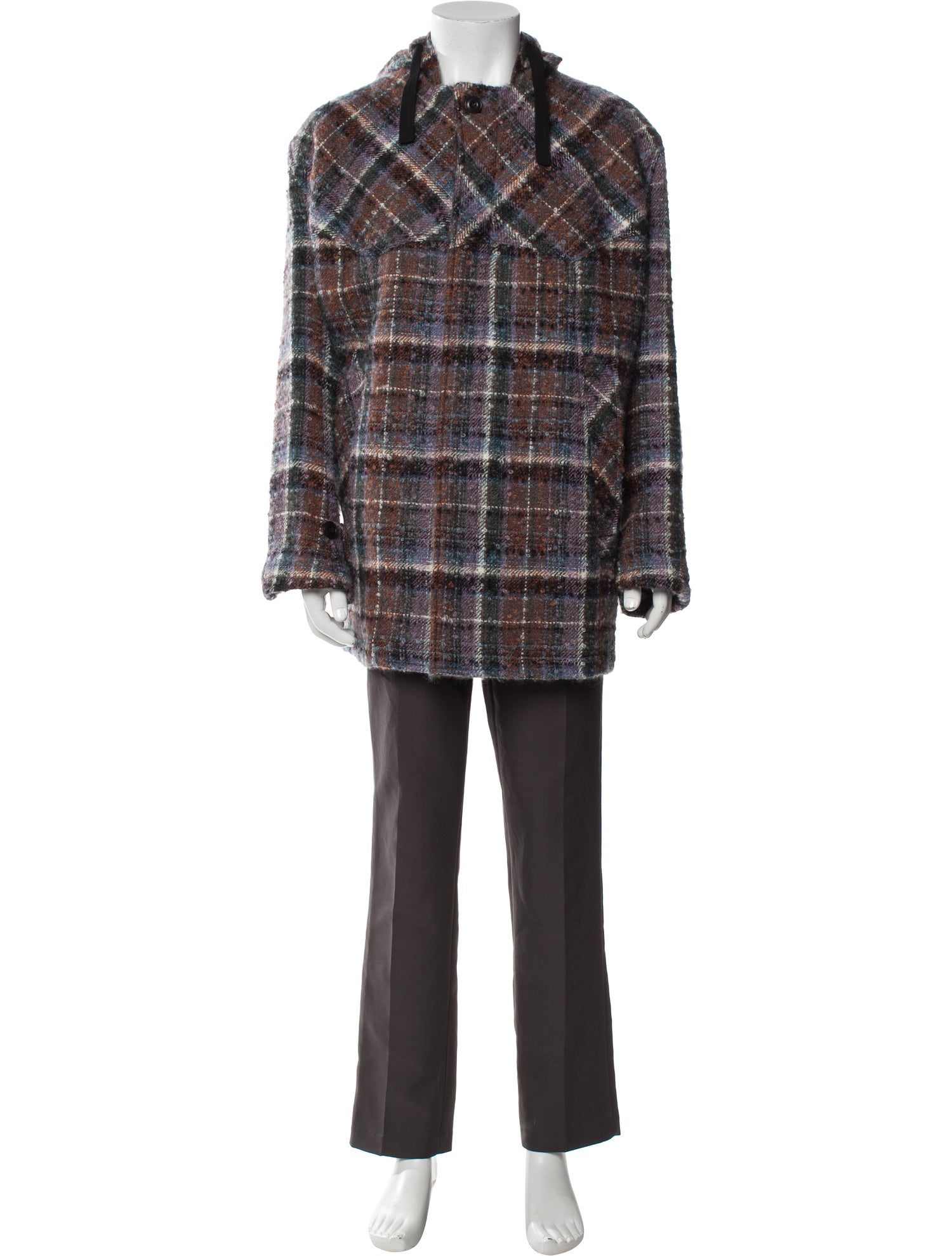 Nicholas Daley Wool Plaid Print Parka