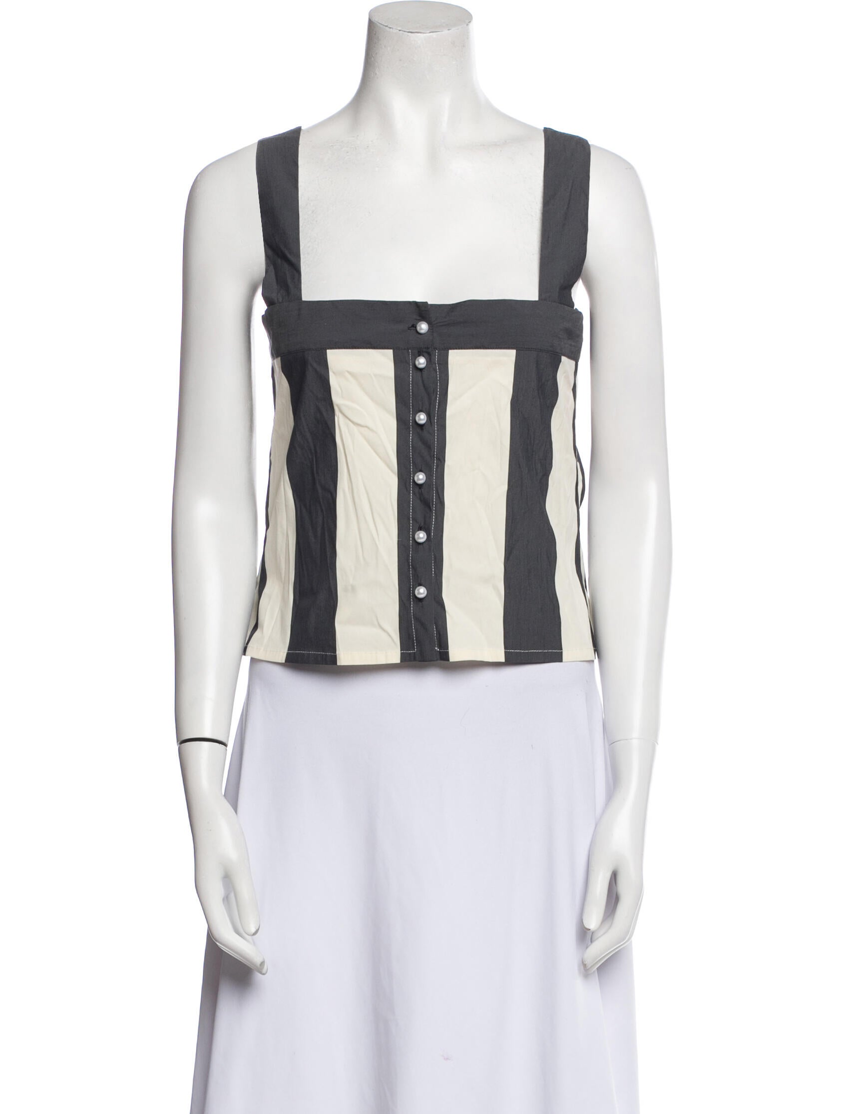 Nina Blanc Striped Square Neckline Top