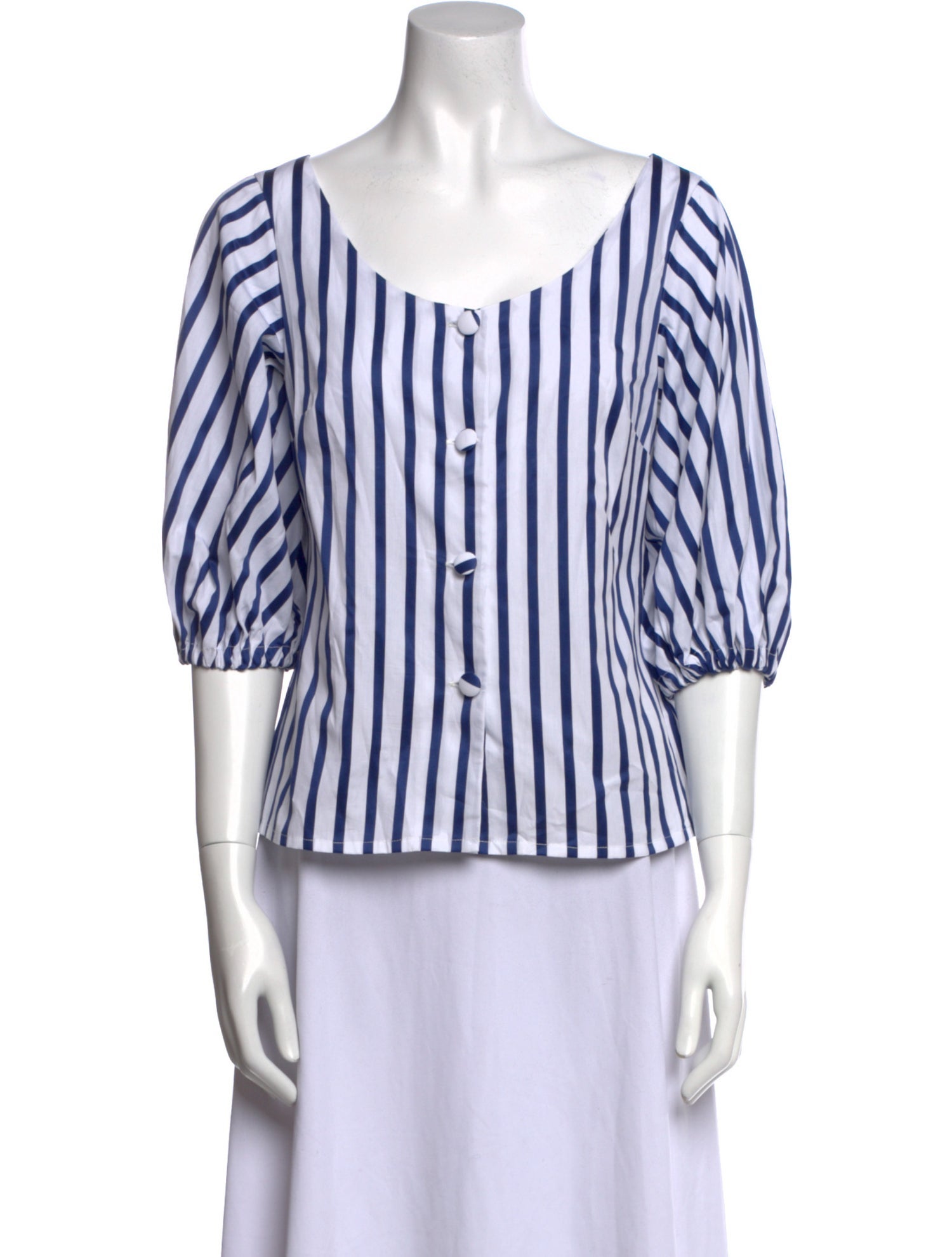 Nina Blanc Striped Scoop Neck Button-Up Top w/ Tags