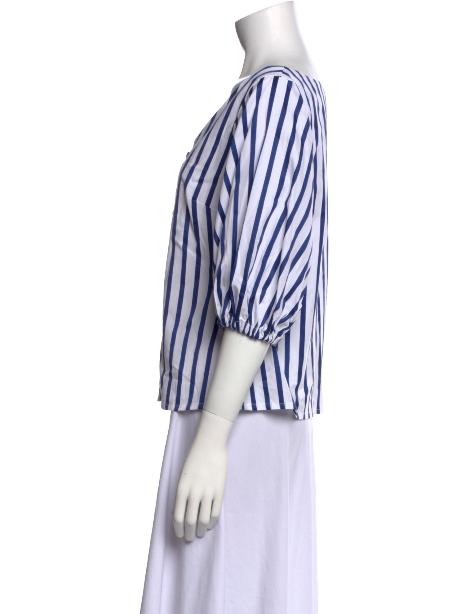 Nina Blanc Striped Scoop Neck Button-Up Top w/ Tags