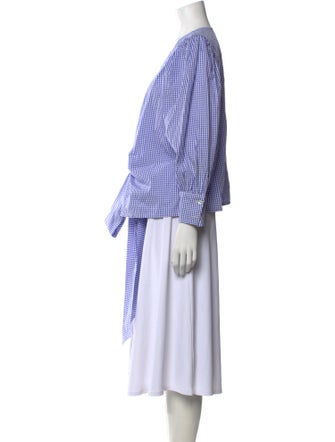 Nina Blanc Plaid Print V-Neck Blouse