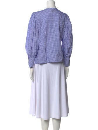 Nina Blanc Plaid Print V-Neck Blouse