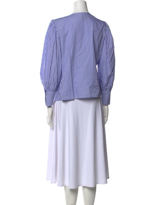 Nina Blanc Plaid Print V-Neck Blouse