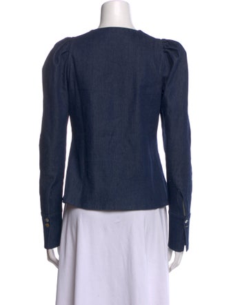 Nina Blanc Crew Neck Long Sleeve Button-Up Top