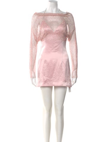 Pre-owned Nana Jacqueline Bateau Neckline Mini Dress In Pink