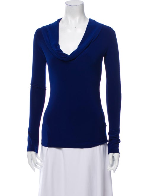 Norma Kamali Cowl Neck Long Sleeve Top Blue