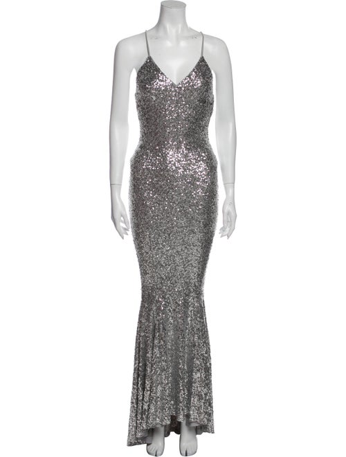 Norma Kamali V-Neck Long Dress Silver