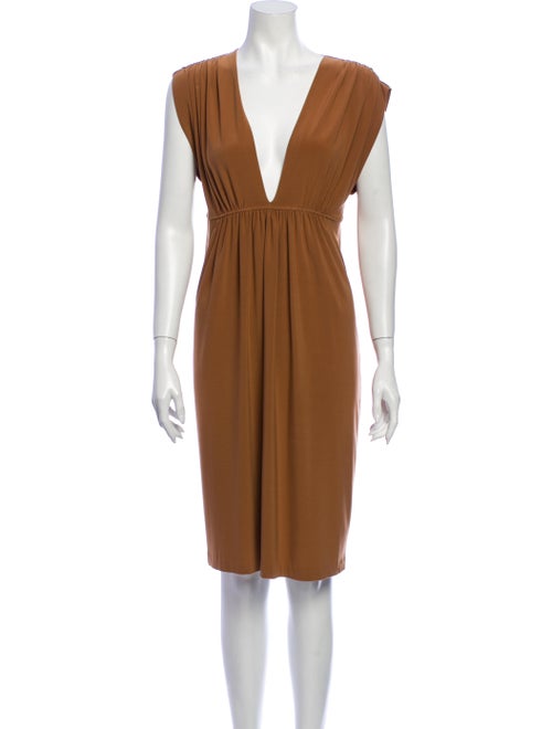 Norma Kamali V-Neck Knee-Length Dress Brown