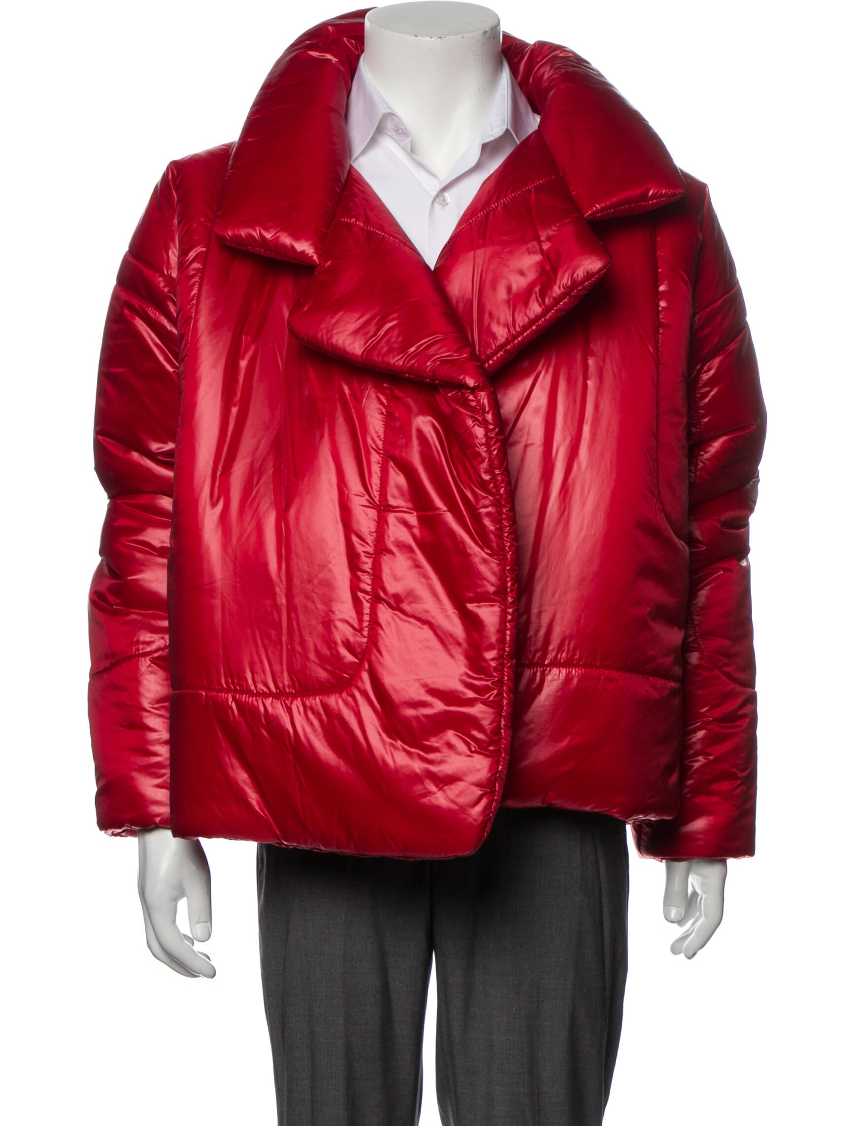 Norma Kamali Cropped Red Sleeping Bag Puffer Coat - Red Outerwear