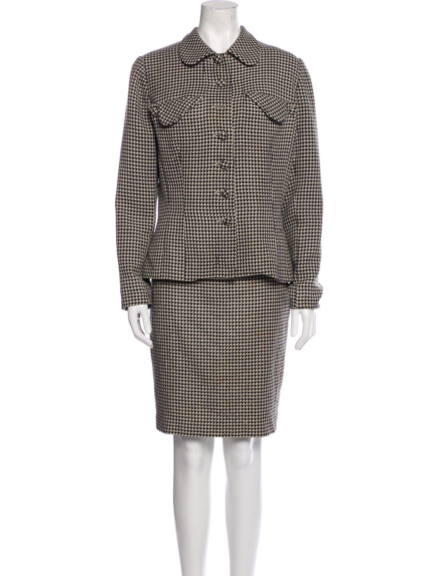 Norma Kamali Houndstooth Print Skirt Suit