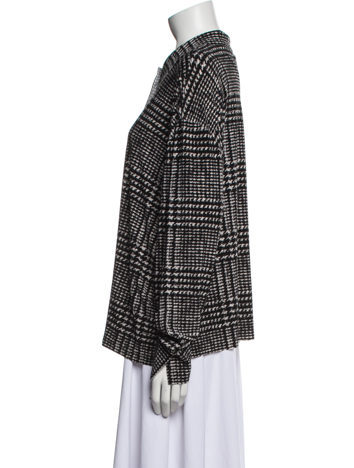 Norma Kamali Tweed Pattern Long Sleeve Button-Up Top