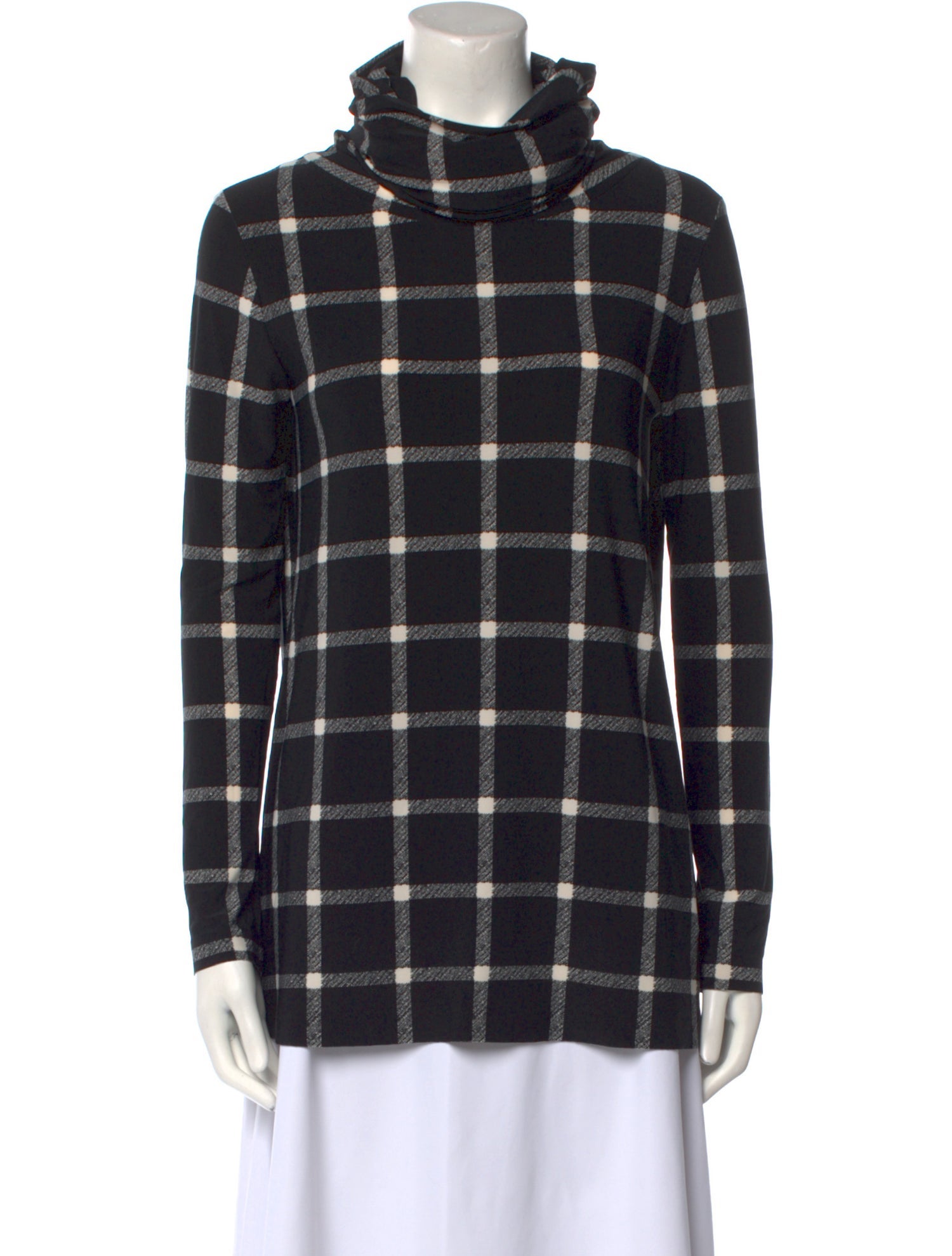 Norma Kamali Plaid Print Turtleneck Top