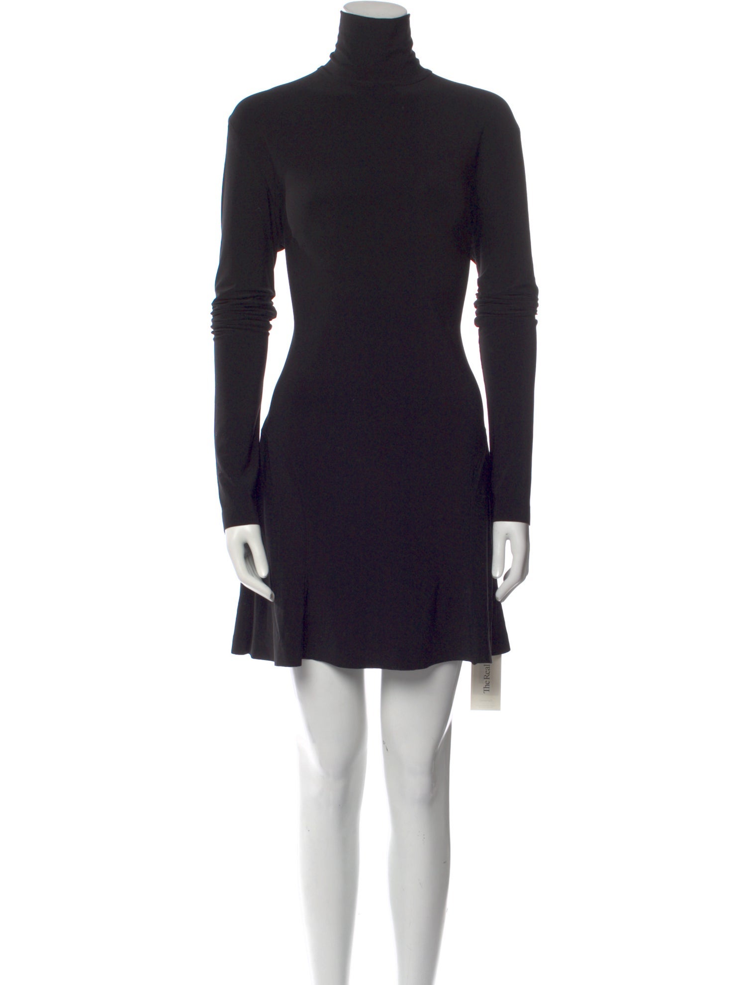 knee length dresses for ladies Norma Kamali Long Sleeve Turtleneck Mini Dress - Black main image 0