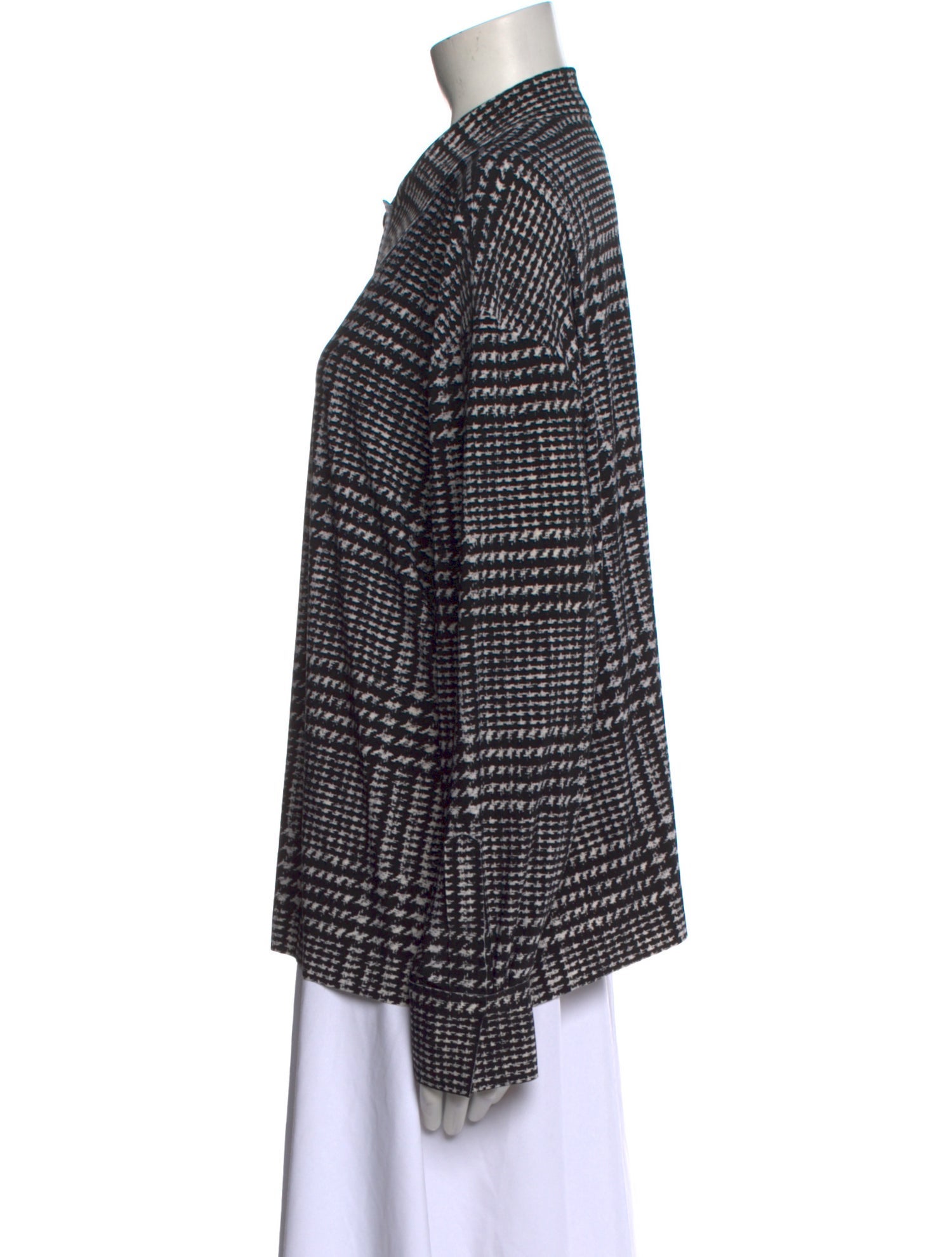 Norma Kamali Plaid Print Long Sleeve Button-Up Top